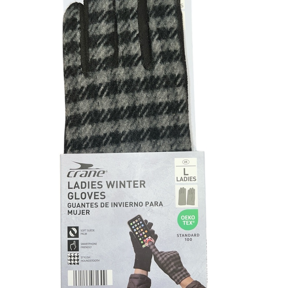 Ladies Winter Gloves, Soft Suede Palm, Smartphone friendly, Stylish Houndstooth